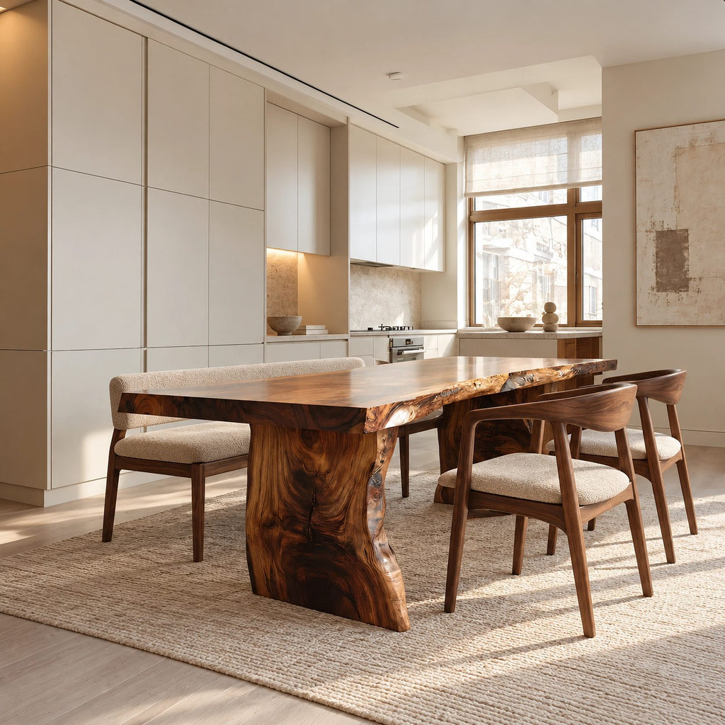 Rustic Live Edge Dining Table With Chunky Waterfall Legs For Dining Room