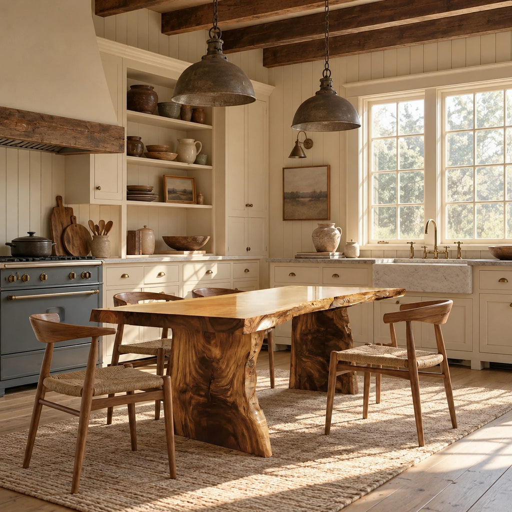 Rustic Live Edge Dining Table With Chunky Waterfall Legs For Dining Room