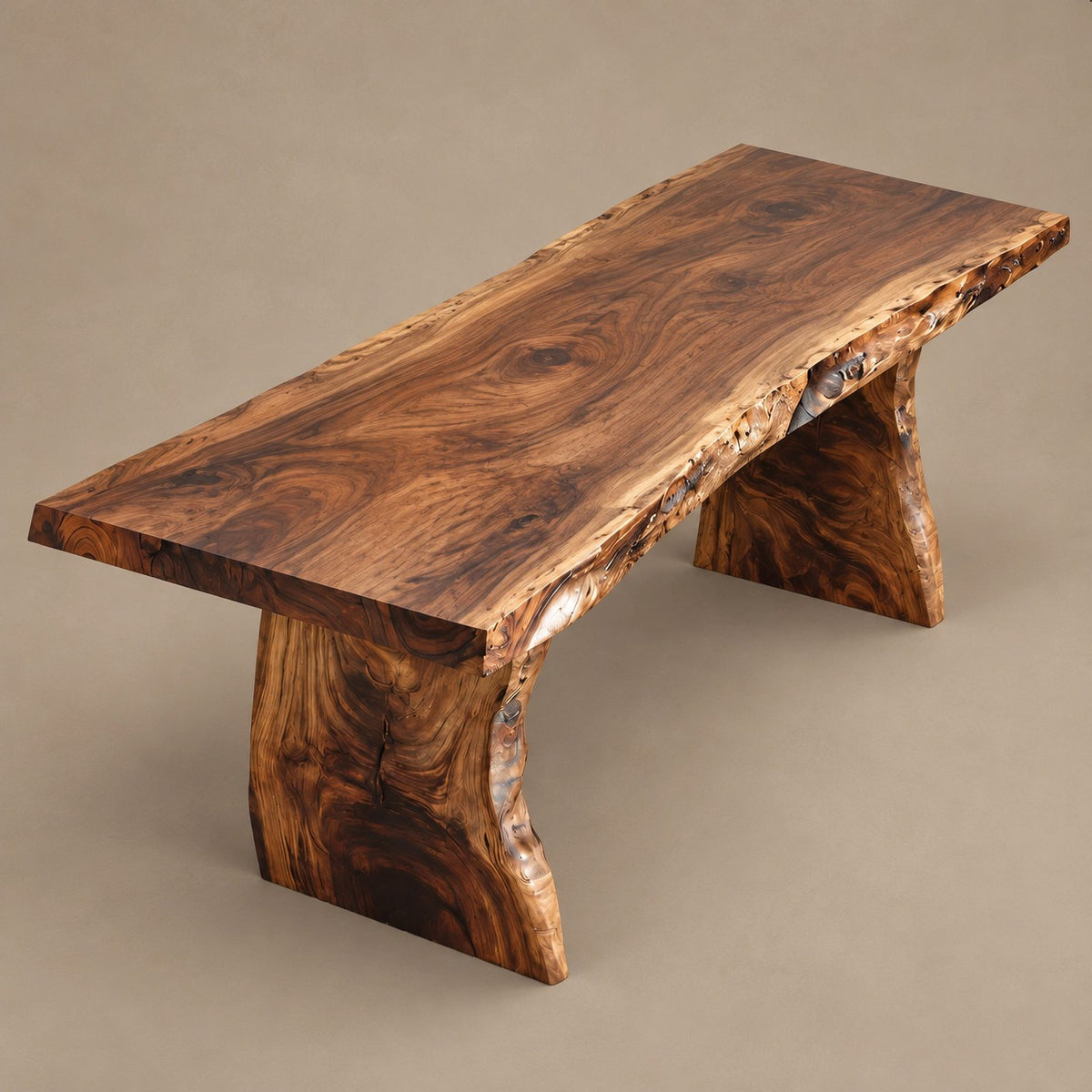 Rustic Live Edge Dining Table With Chunky Waterfall Legs For Dining Room