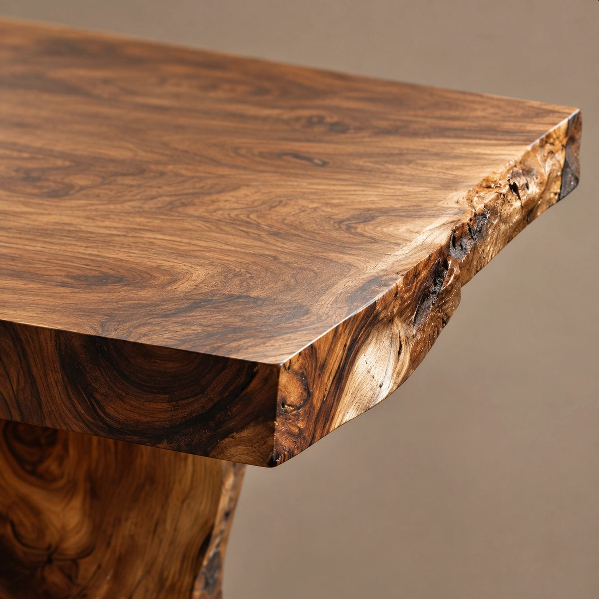 Rustic Live Edge Dining Table With Chunky Waterfall Legs For Dining Room