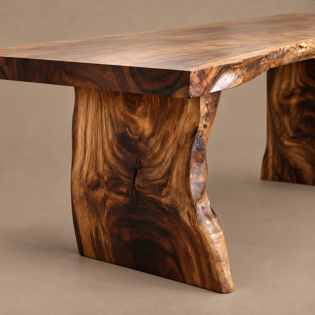 Rustic Live Edge Dining Table With Chunky Waterfall Legs For Dining Room