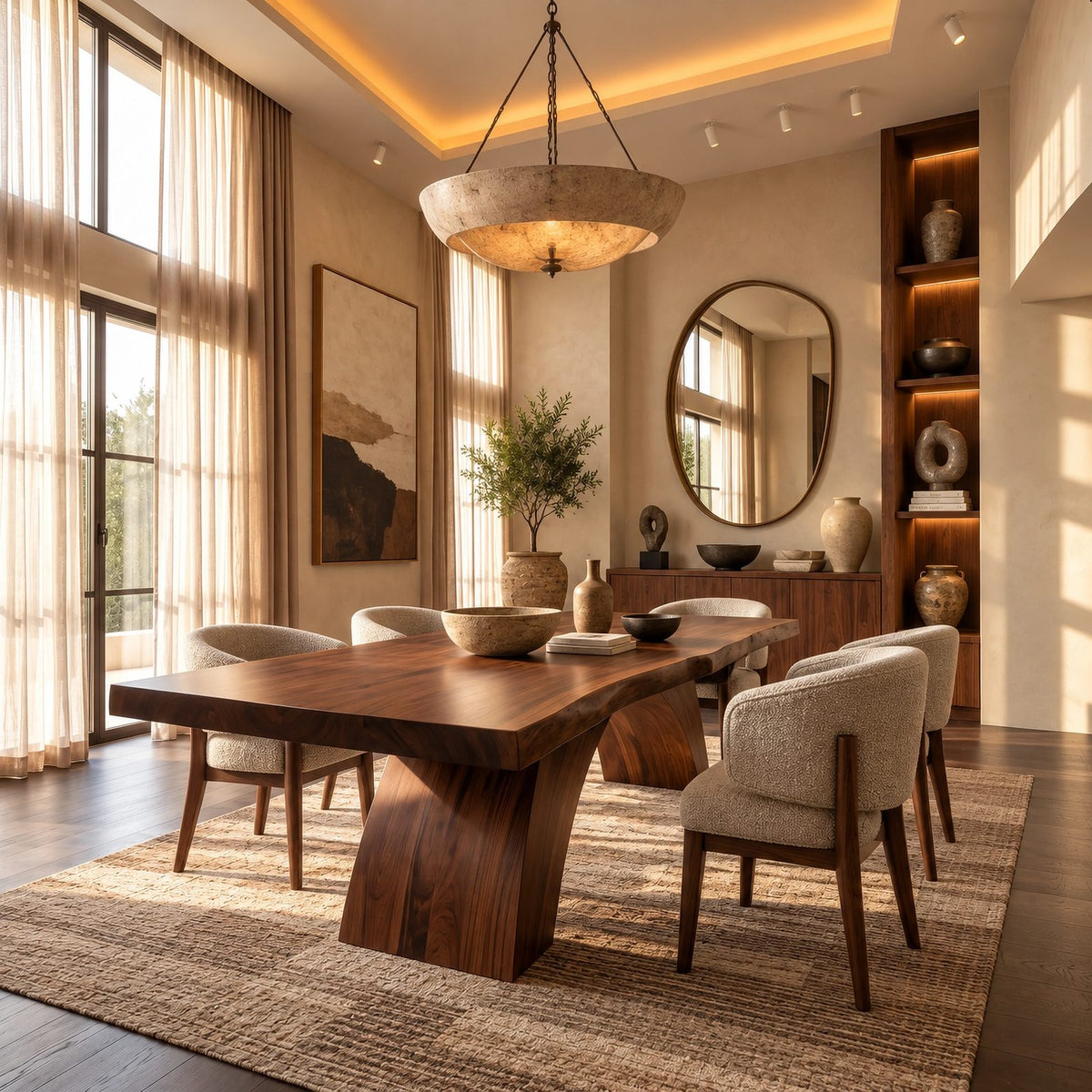 Handcrafted Live Edge Dining Table With Angled Trunk Base For Dining Room