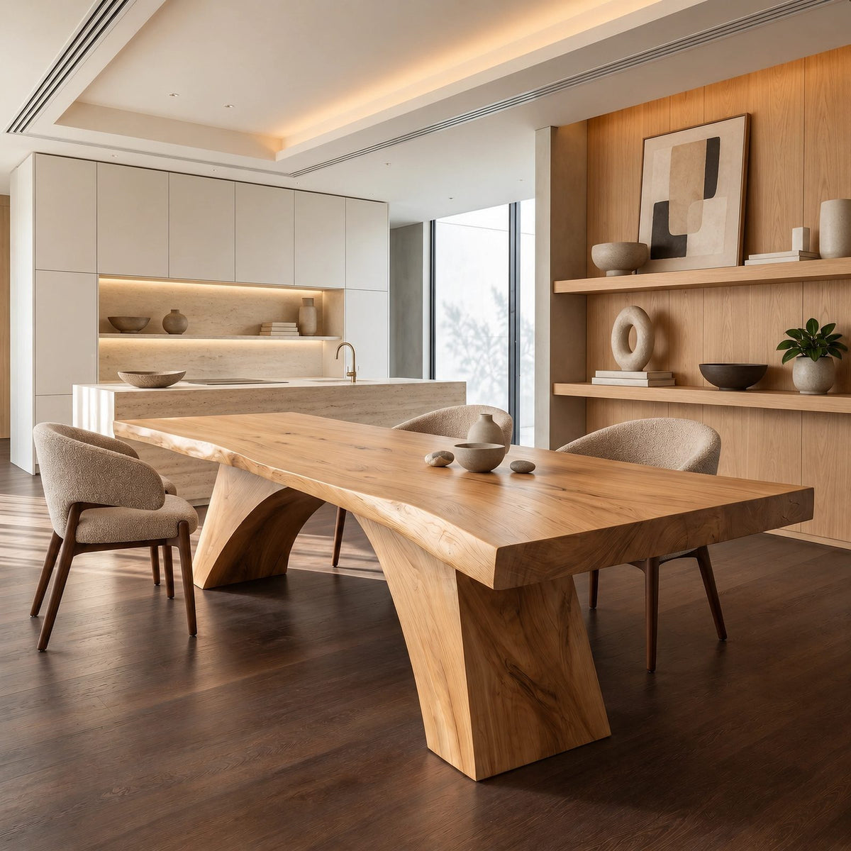 Handcrafted Live Edge Dining Table With Angled Trunk Base For Dining Room
