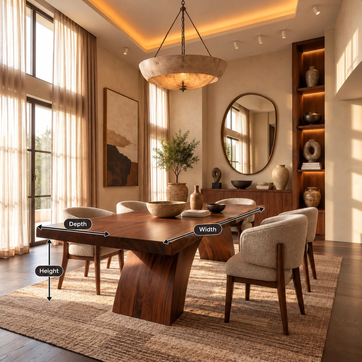 Handcrafted Live Edge Dining Table With Angled Trunk Base For Dining Room
