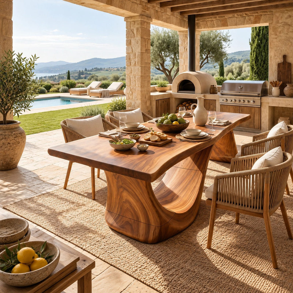 Farmhouse Live Edge Dining Table With Undulating Wave Base For Dining Room