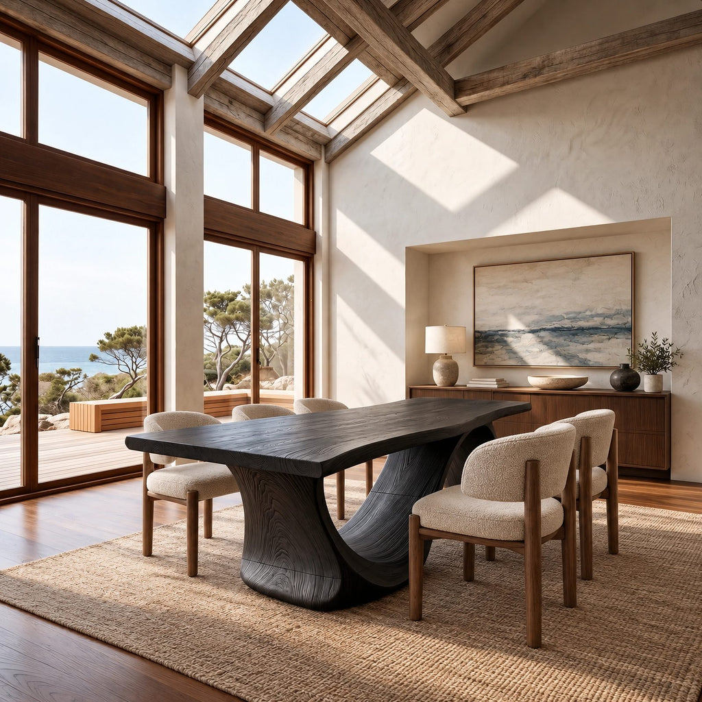 Farmhouse Live Edge Dining Table With Undulating Wave Base For Dining Room