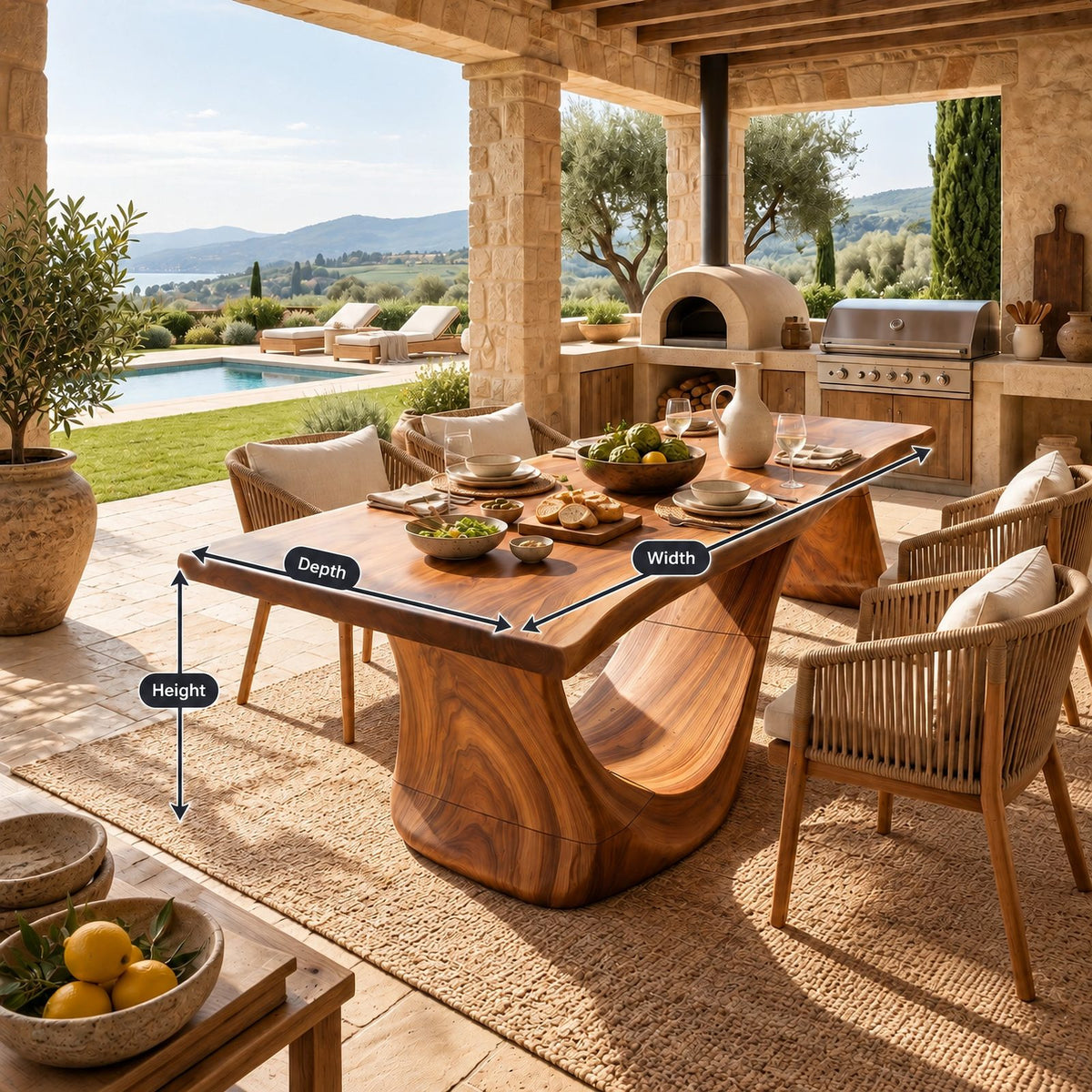 Farmhouse Live Edge Dining Table With Undulating Wave Base For Dining Room