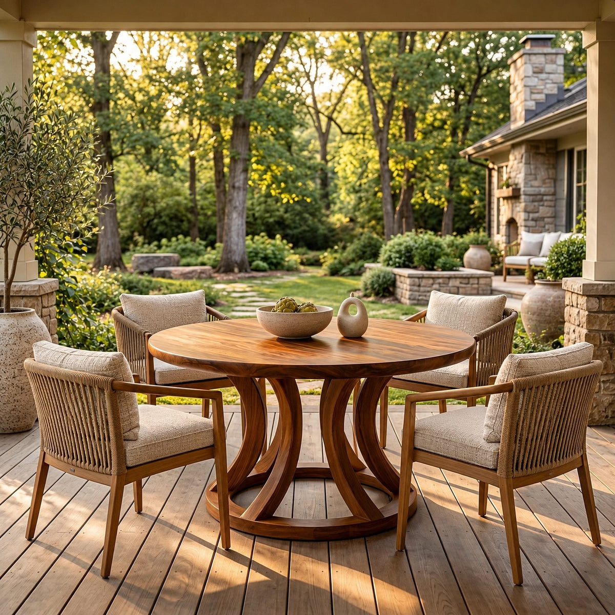 Scandinavian Round Dining Table With Open Ring Pedestal For Dining Room