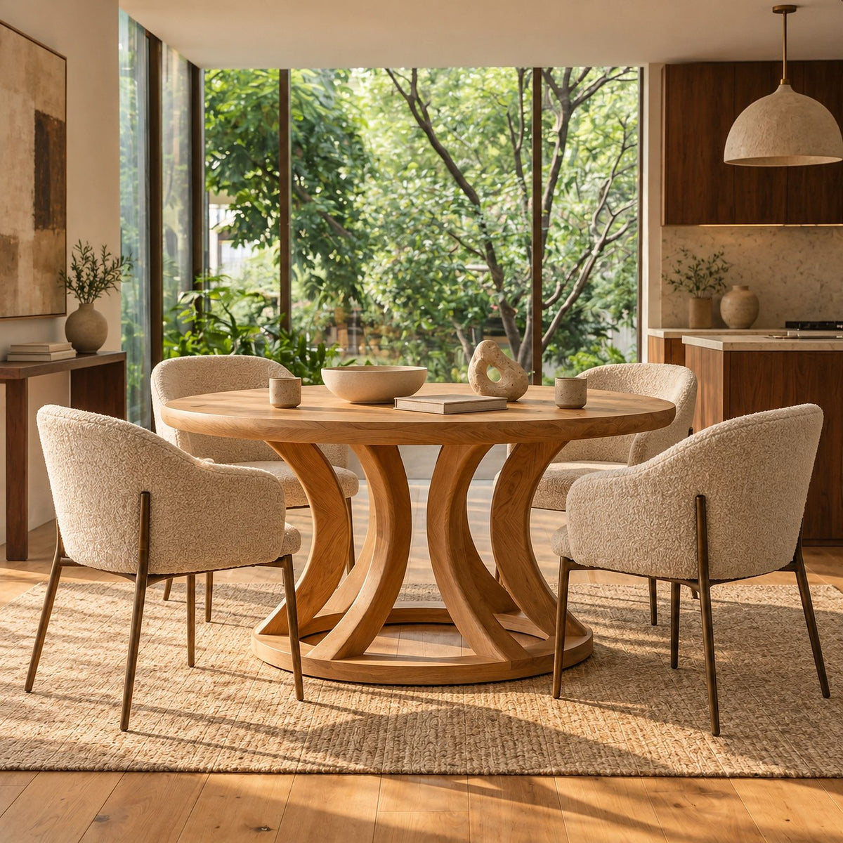Scandinavian Round Dining Table With Open Ring Pedestal For Dining Room