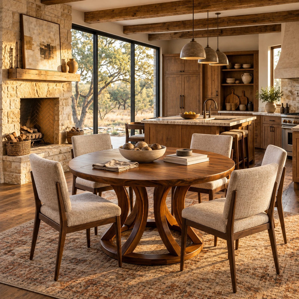 Scandinavian Round Dining Table With Open Ring Pedestal For Dining Room