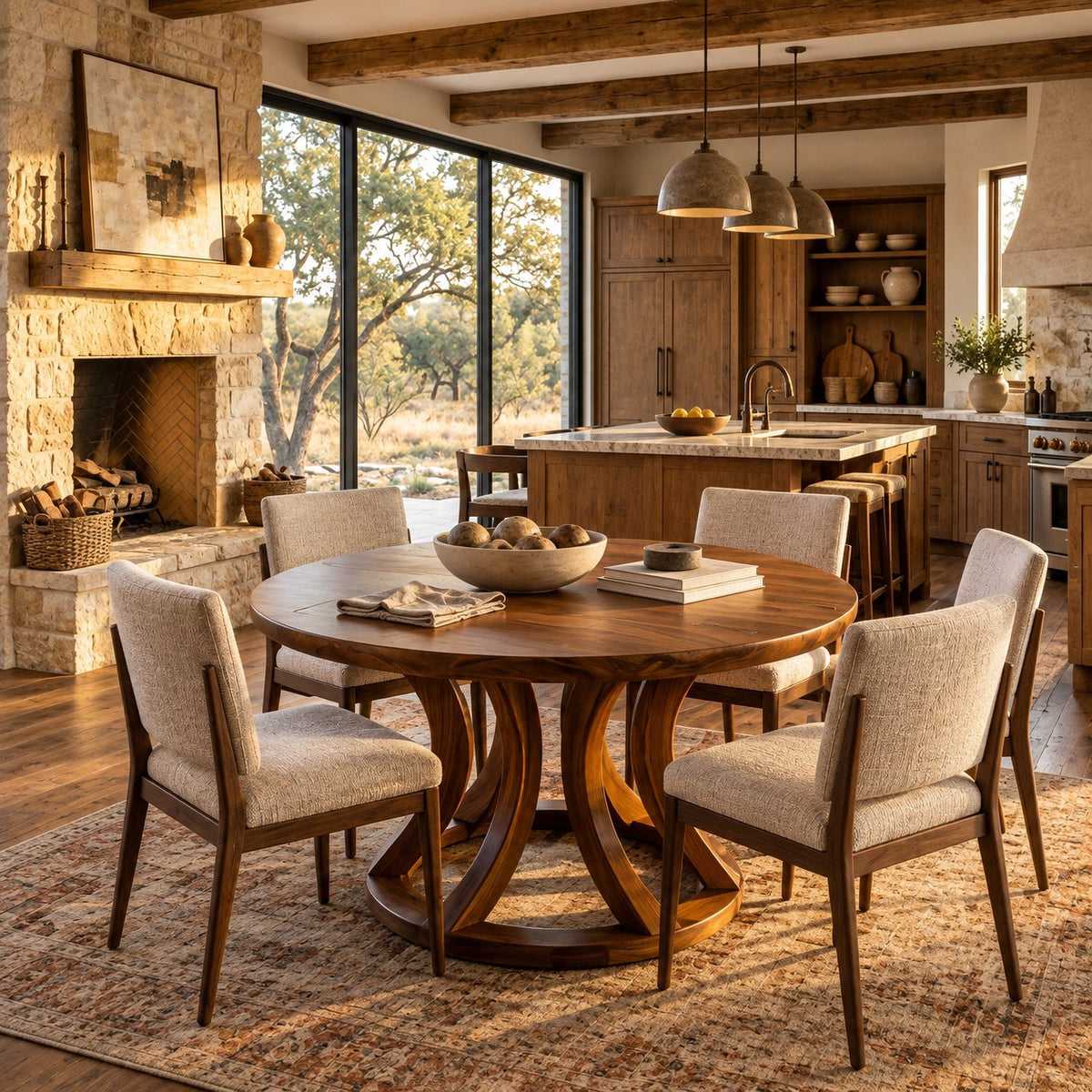 Scandinavian Round Dining Table With Open Ring Pedestal For Dining Room