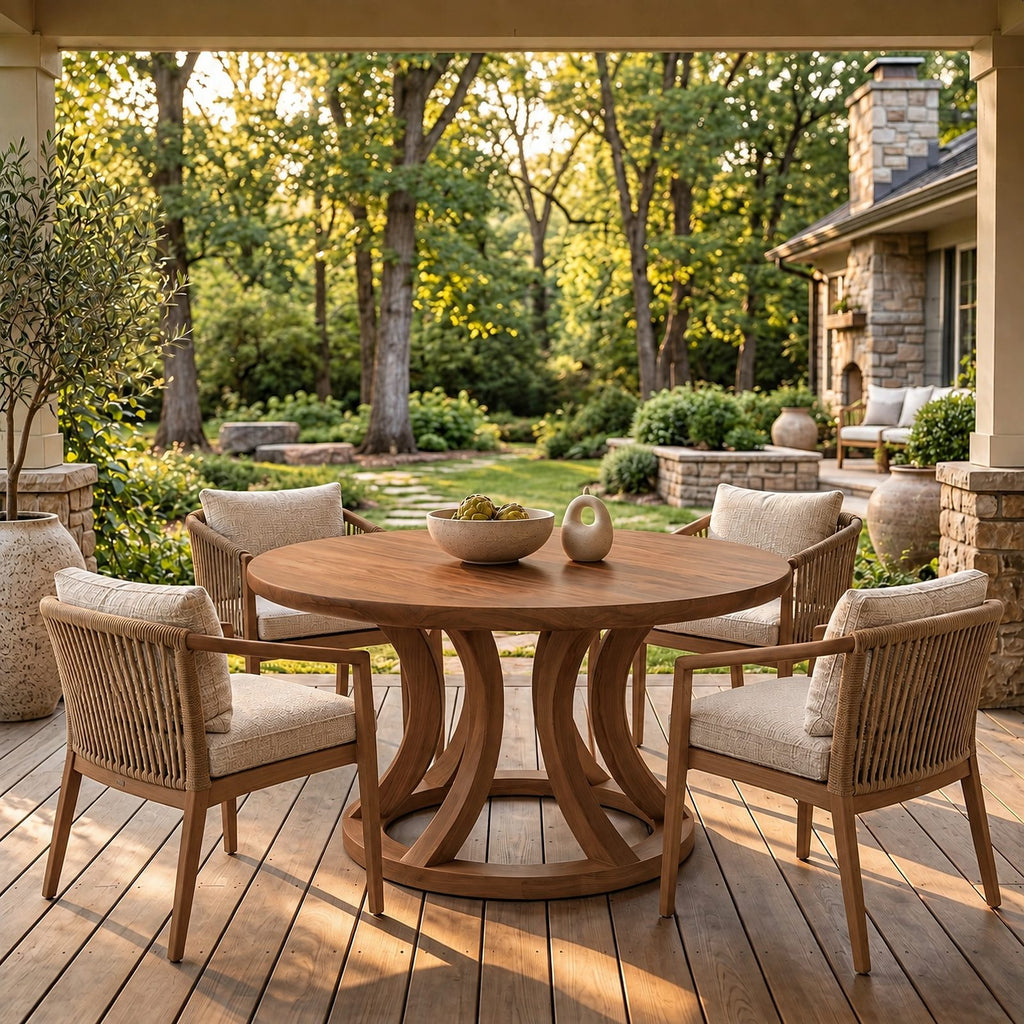 Scandinavian Round Dining Table With Open Ring Pedestal For Dining Room