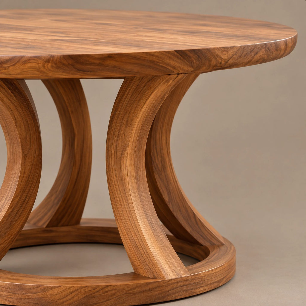 Scandinavian Round Dining Table With Open Ring Pedestal For Dining Room