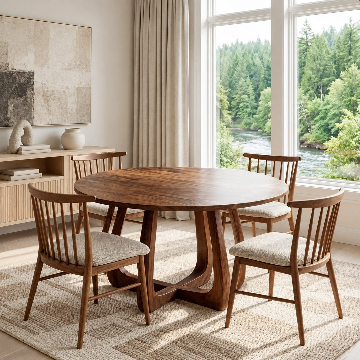 Mid Century Round Dining Table With Splayed Cross Legs For Dining Room
