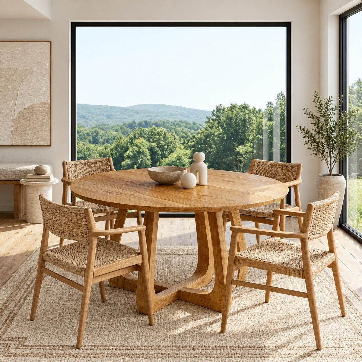 Mid Century Round Dining Table With Splayed Cross Legs For Dining Room