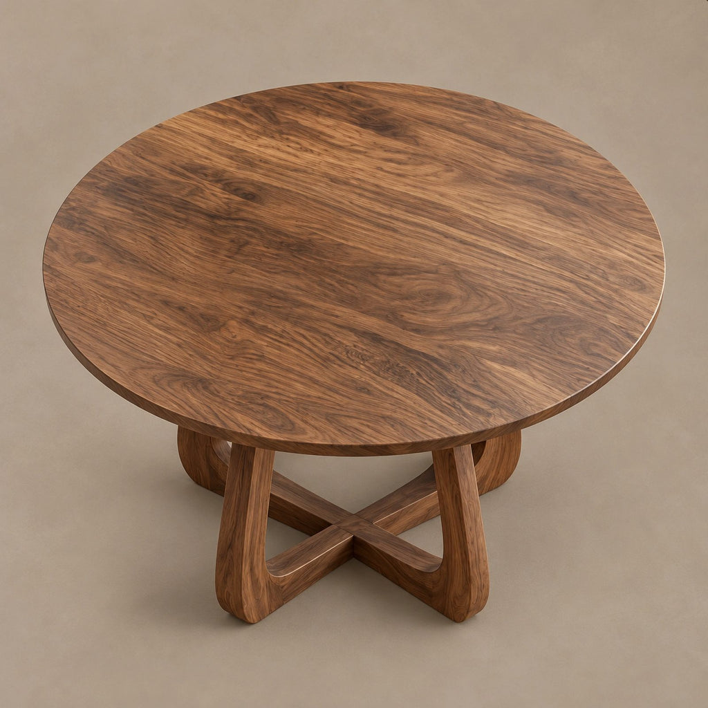 Mid Century Round Dining Table With Splayed Cross Legs For Dining Room