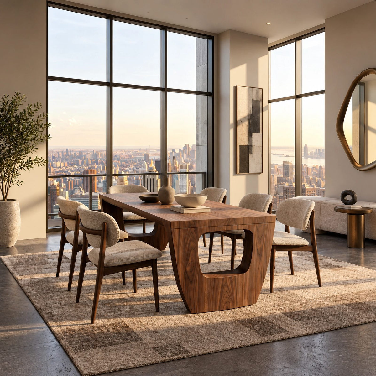 Modern Solid Wood Dining Table With Sculptural Cutout Base For Dining Room