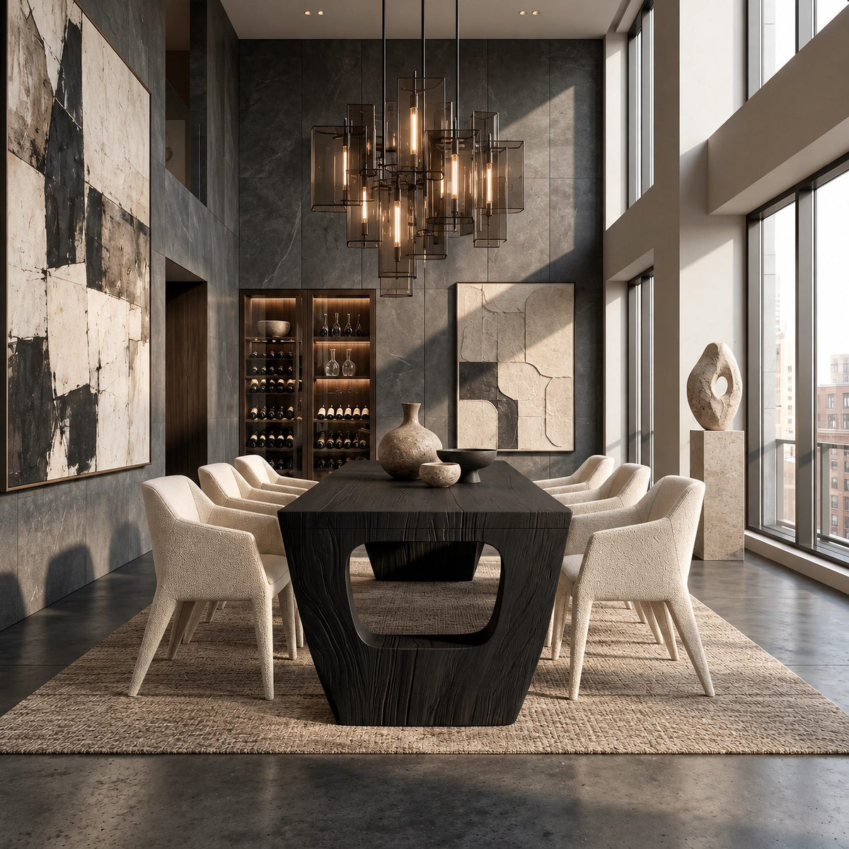 Modern Solid Wood Dining Table With Sculptural Cutout Base For Dining Room