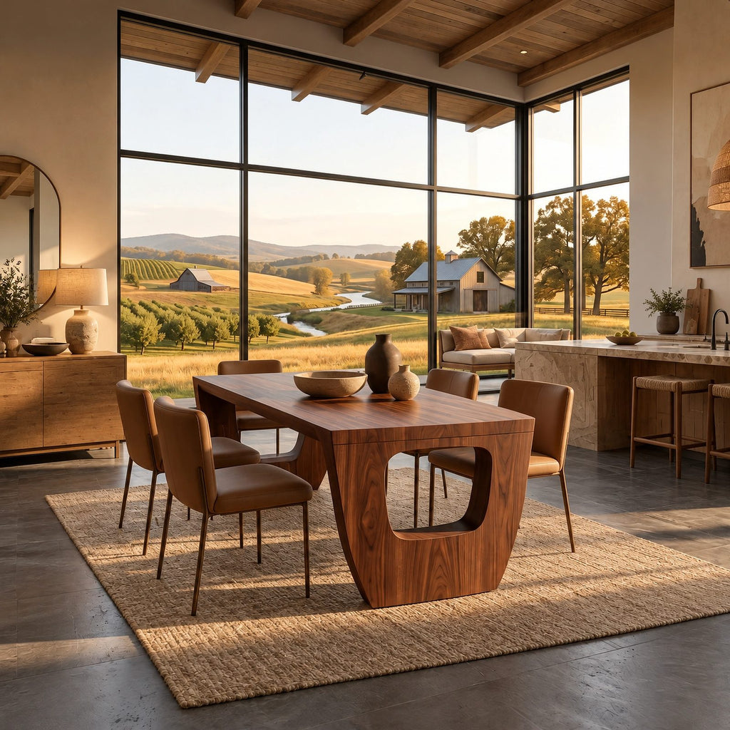 Modern Solid Wood Dining Table With Sculptural Cutout Base For Dining Room