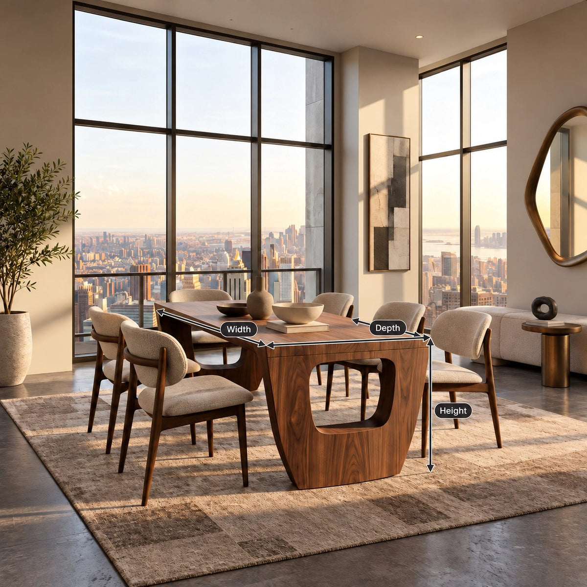 Modern Solid Wood Dining Table With Sculptural Cutout Base For Dining Room