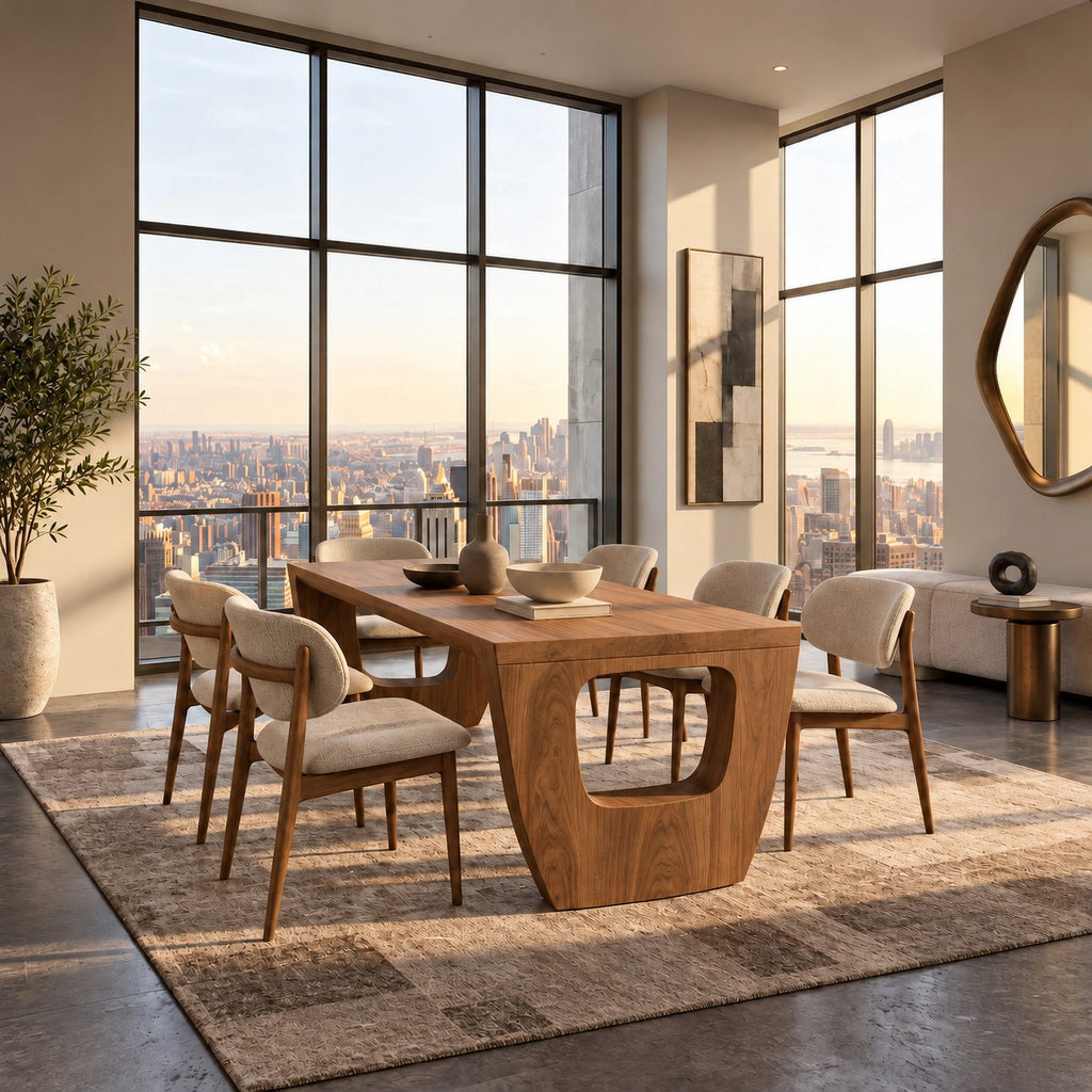 Modern Solid Wood Dining Table With Sculptural Cutout Base For Dining Room