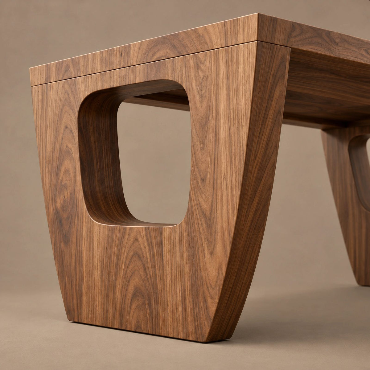 Modern Solid Wood Dining Table With Sculptural Cutout Base For Dining Room