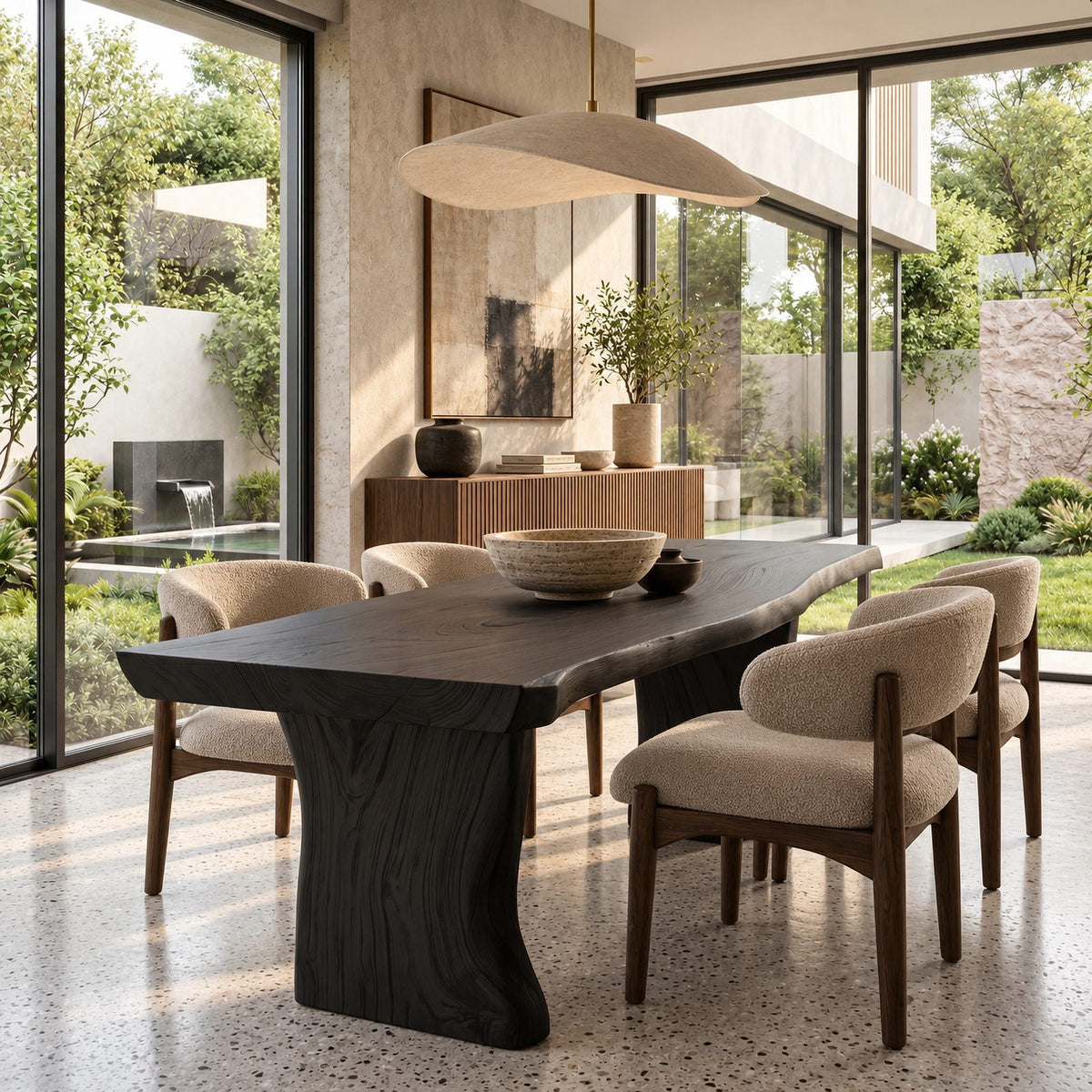 Contemporary Wood Dining Table With Sculptural Flared Base For Kitchen