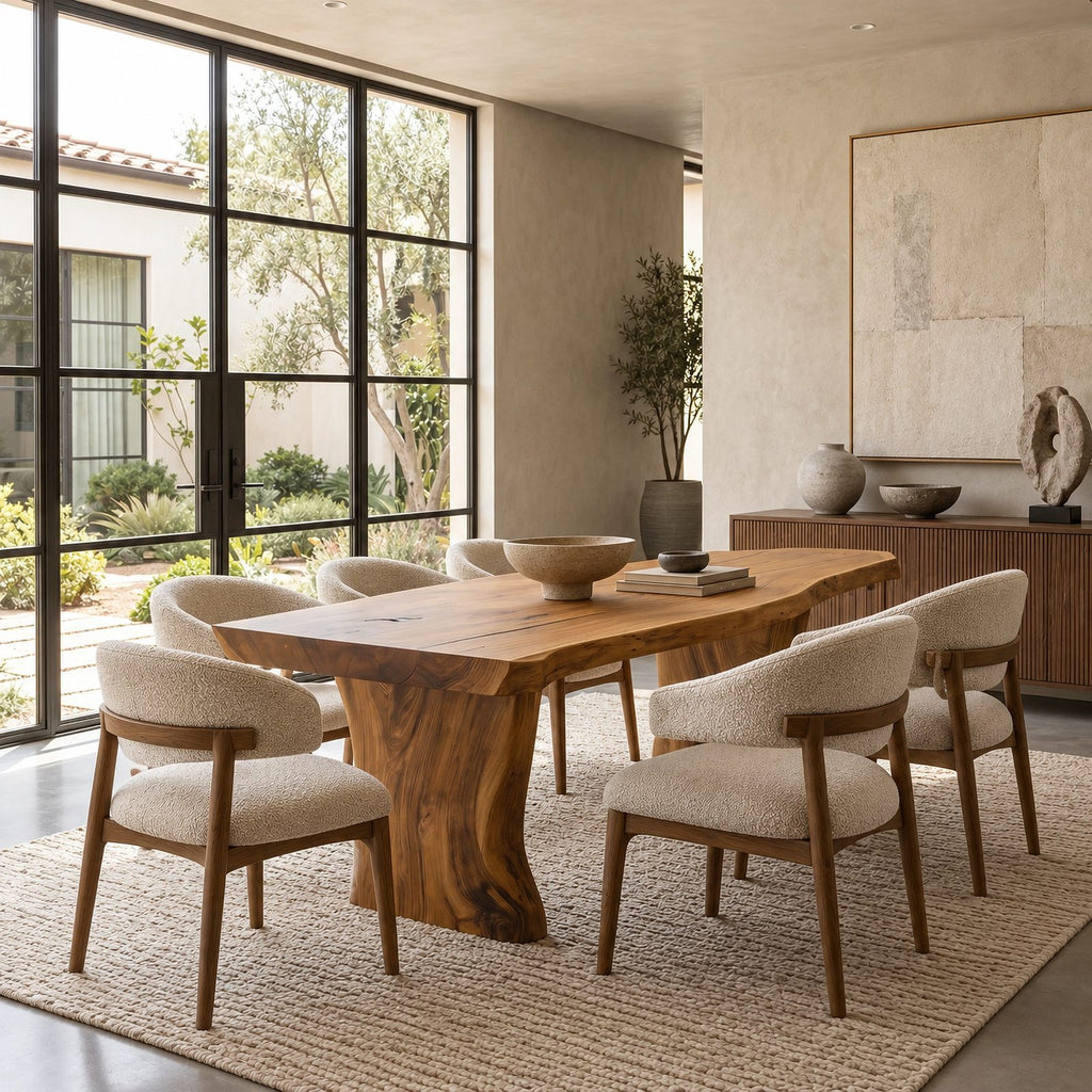 Contemporary Wood Dining Table With Sculptural Flared Base For Kitchen