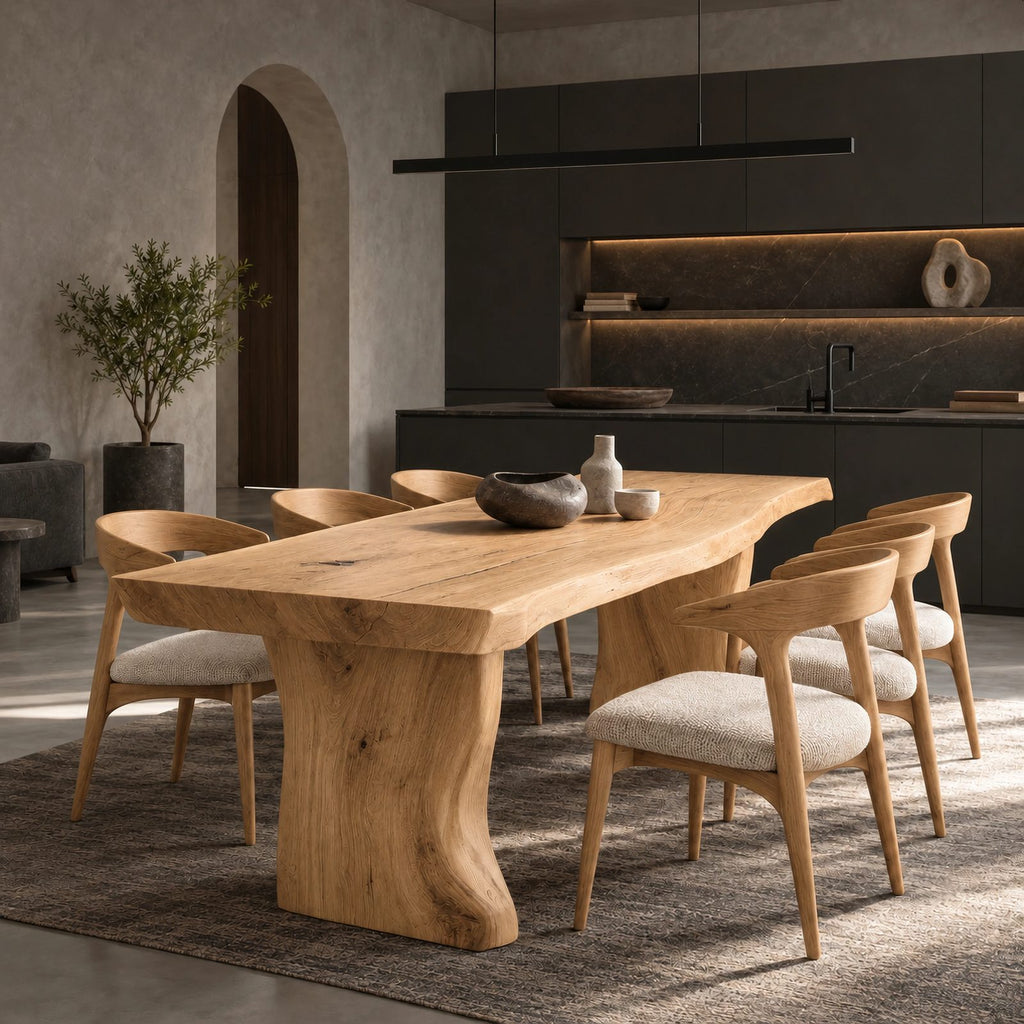 Contemporary Wood Dining Table With Sculptural Flared Base For Kitchen