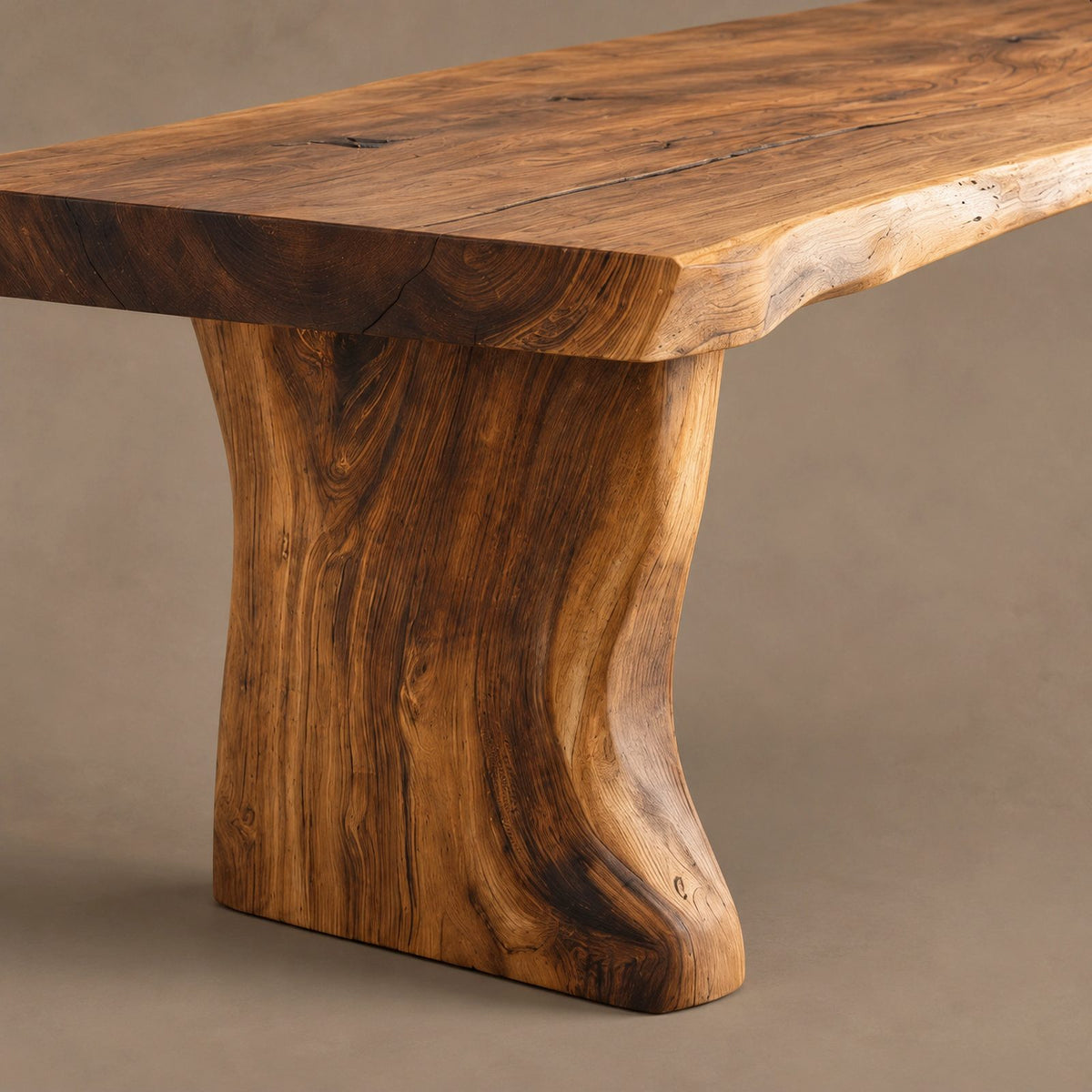 Contemporary Wood Dining Table With Sculptural Flared Base For Kitchen