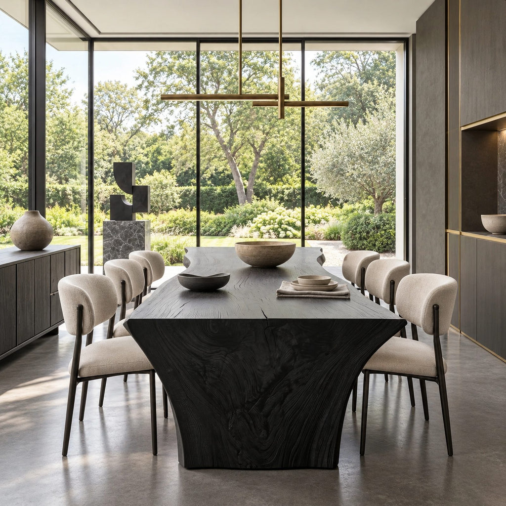Organic Live Edge Dining Table With Flared Pedestal Base For Dining Room