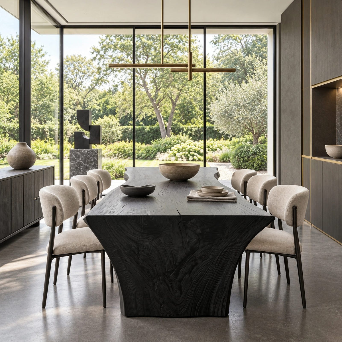 Organic Live Edge Dining Table With Flared Pedestal Base For Dining Room
