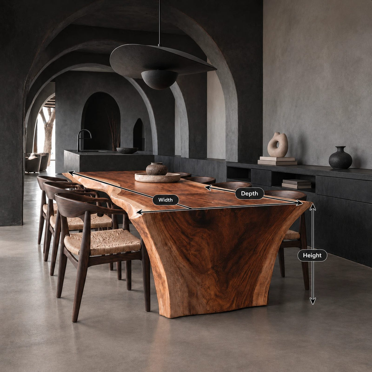 Organic Live Edge Dining Table With Flared Pedestal Base For Dining Room