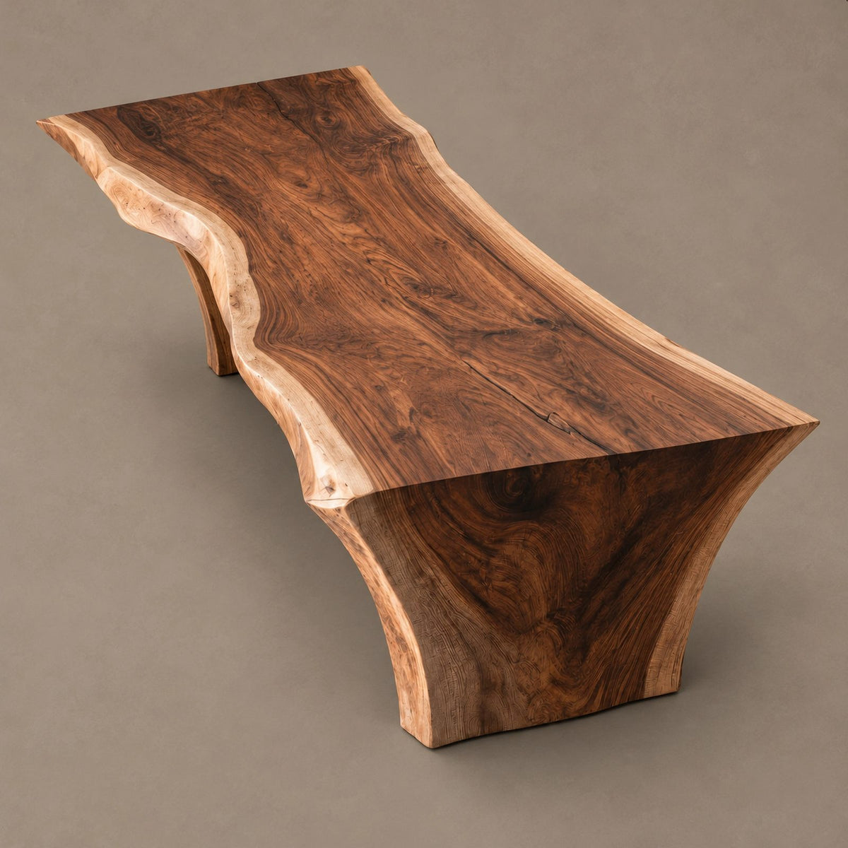 Organic Live Edge Dining Table With Flared Pedestal Base For Dining Room