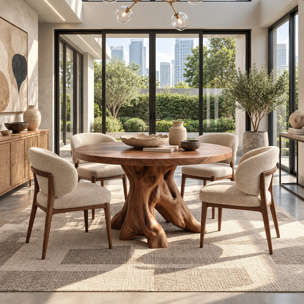 Mid Century Round Dining Table With Crossed Branch Base For Kitchen