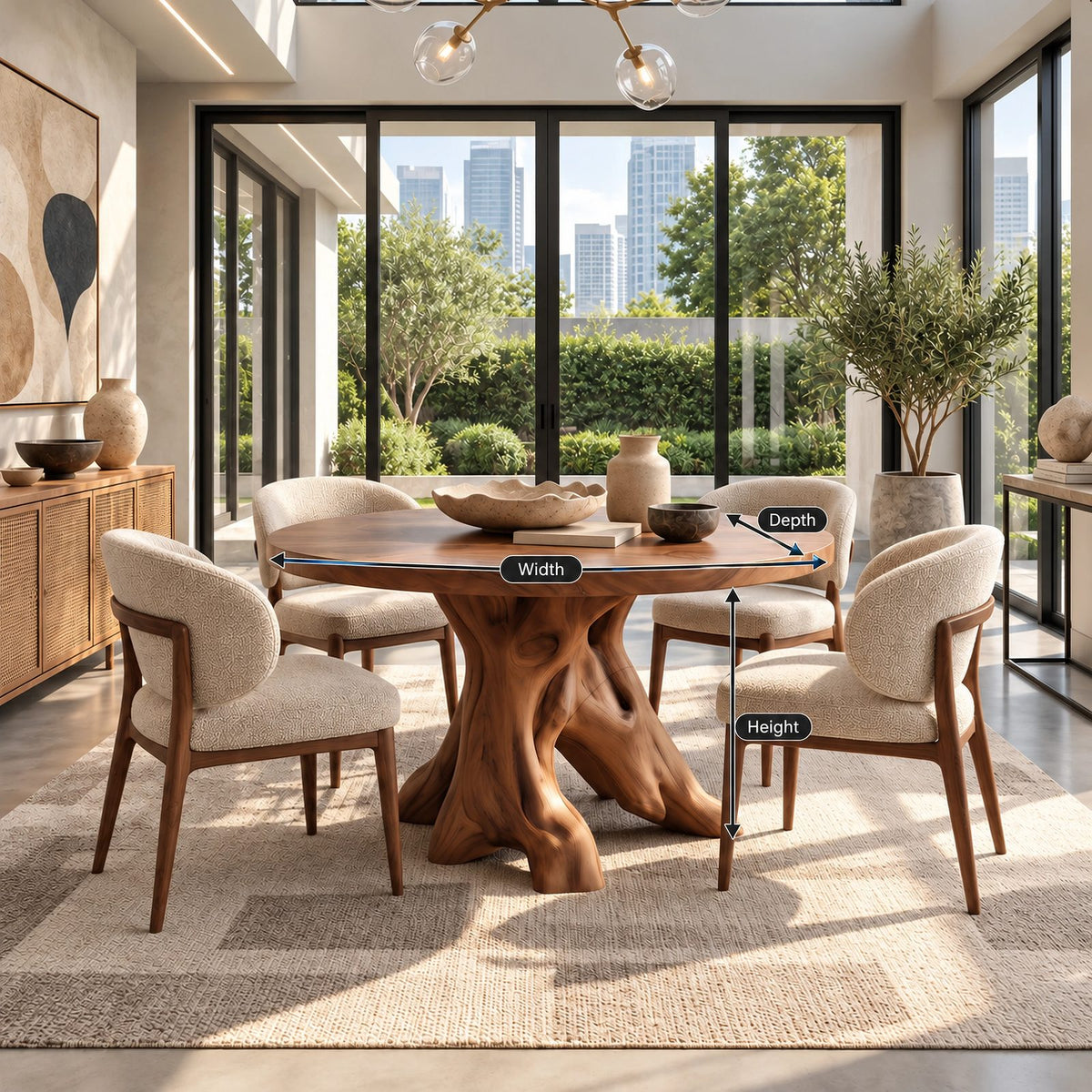 Mid Century Round Dining Table With Crossed Branch Base For Kitchen