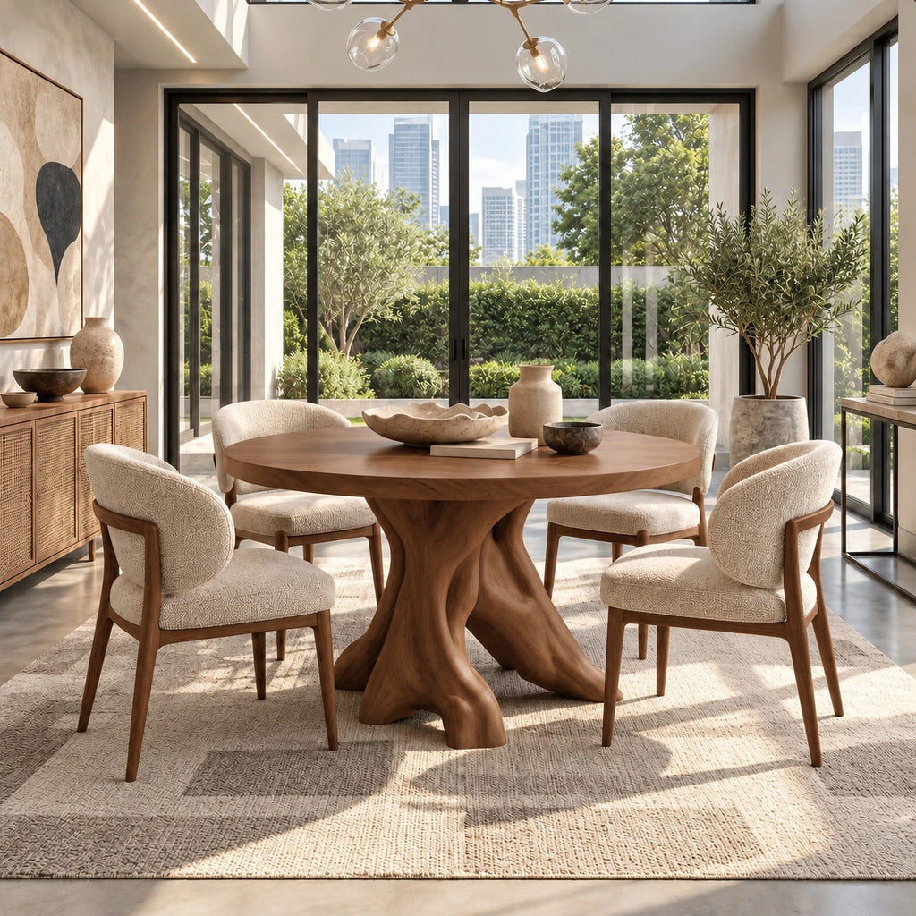 Mid Century Round Dining Table With Crossed Branch Base For Kitchen