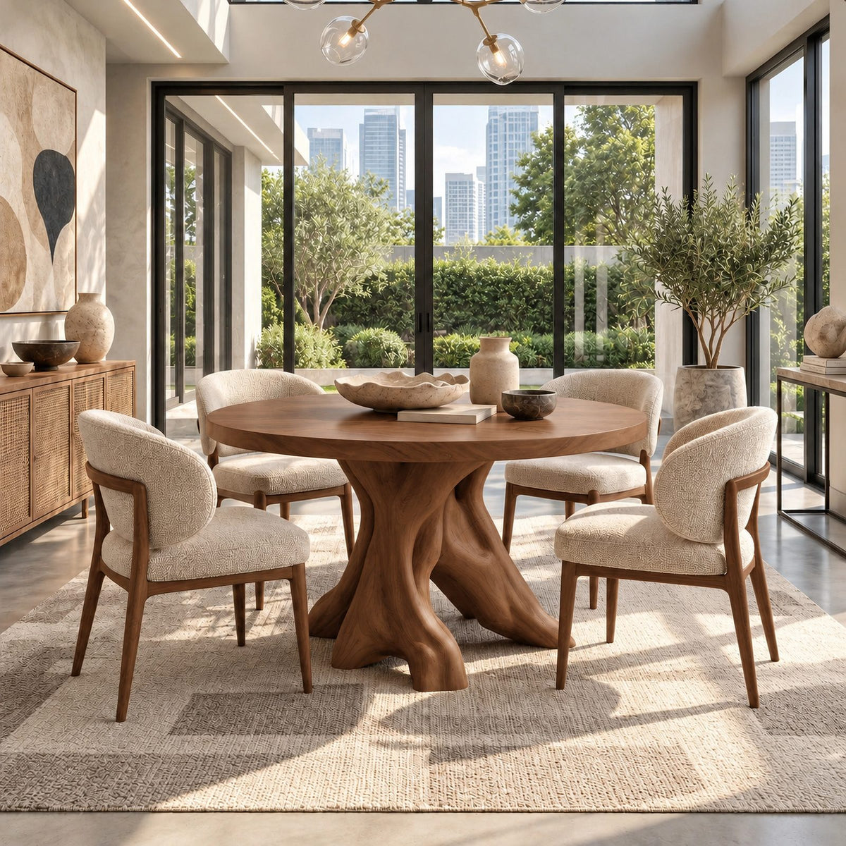 Mid Century Round Dining Table With Crossed Branch Base For Kitchen