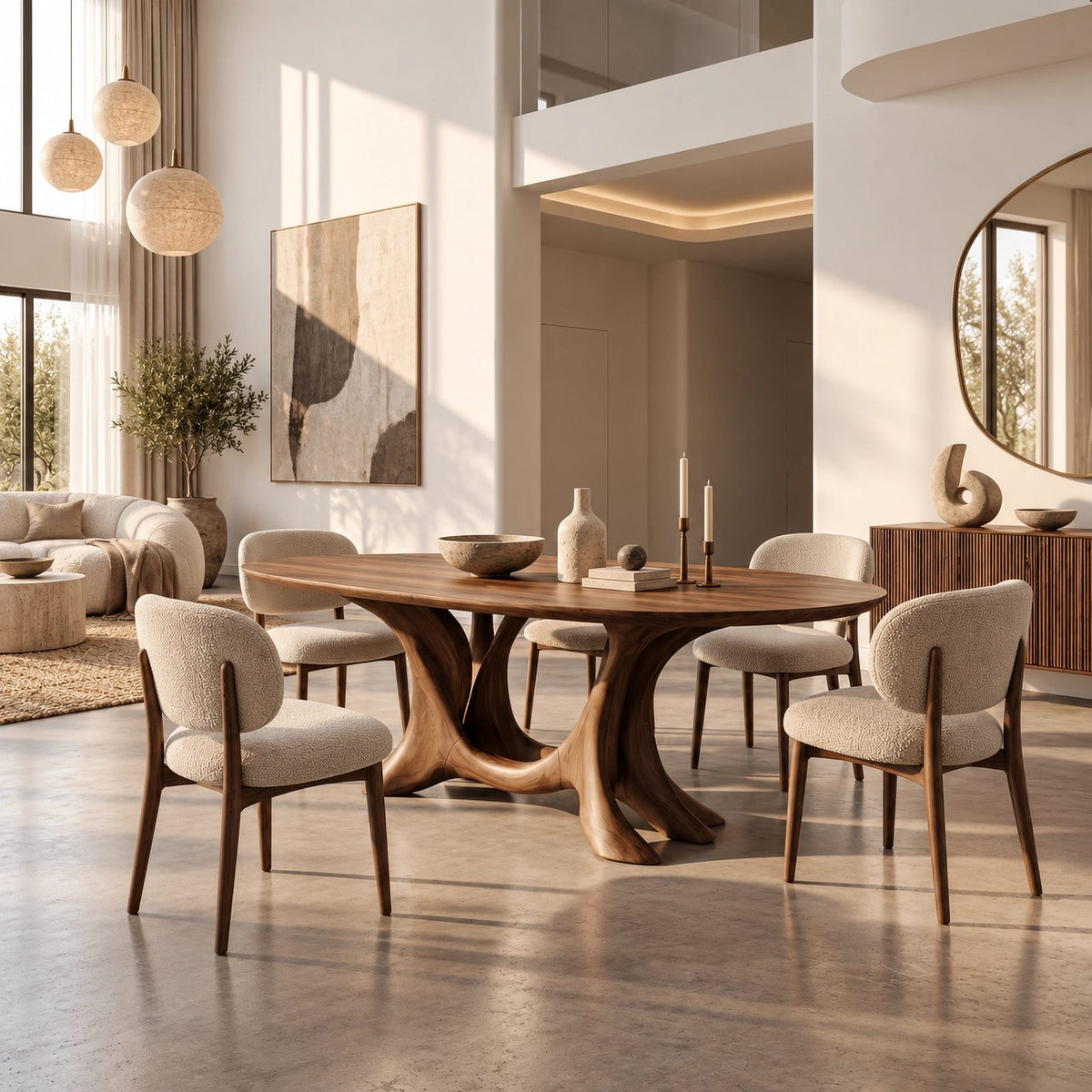 Farmhouse Live Edge Dining Table With Hourglass Pedestal Base For Kitchen
