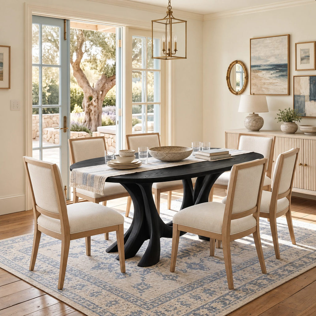 Farmhouse Live Edge Dining Table With Hourglass Pedestal Base For Kitchen
