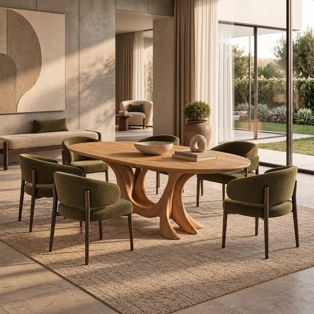 Farmhouse Live Edge Dining Table With Hourglass Pedestal Base For Kitchen
