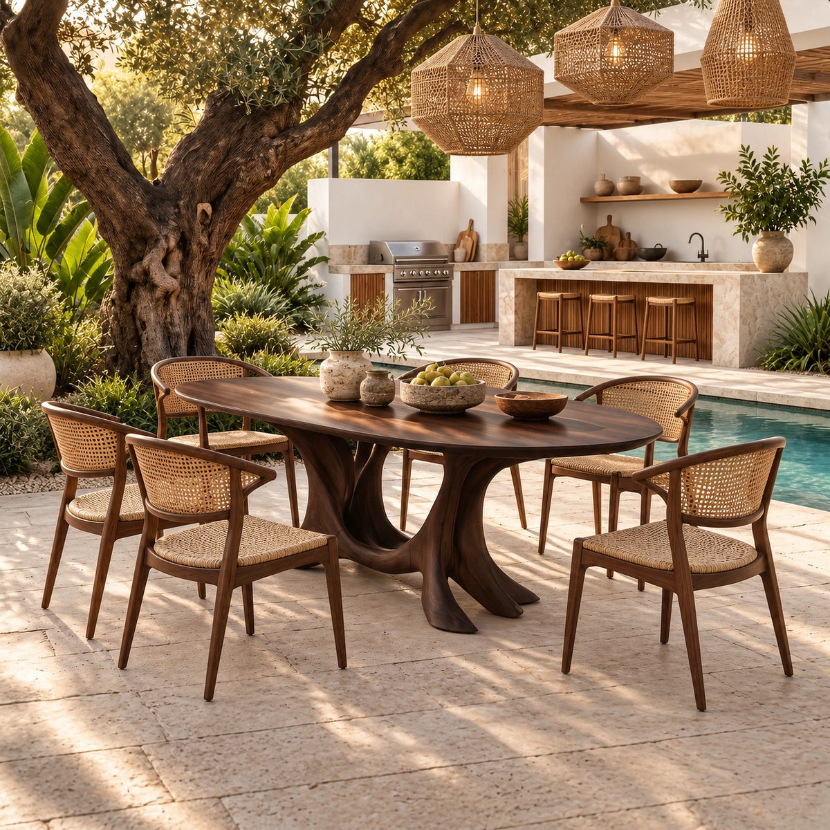 Farmhouse Live Edge Dining Table With Hourglass Pedestal Base For Kitchen
