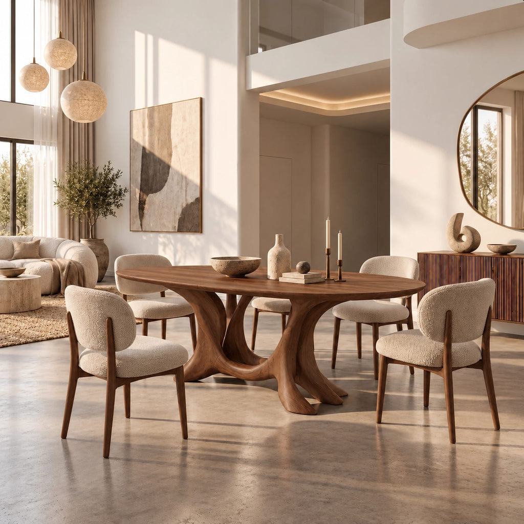 Farmhouse Live Edge Dining Table With Hourglass Pedestal Base For Kitchen