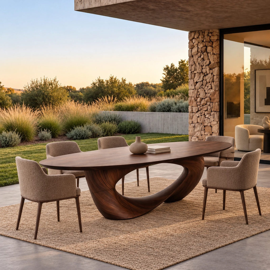 Sculptural Live Edge Dining Table With Wing Pedestal Base For Dining Room