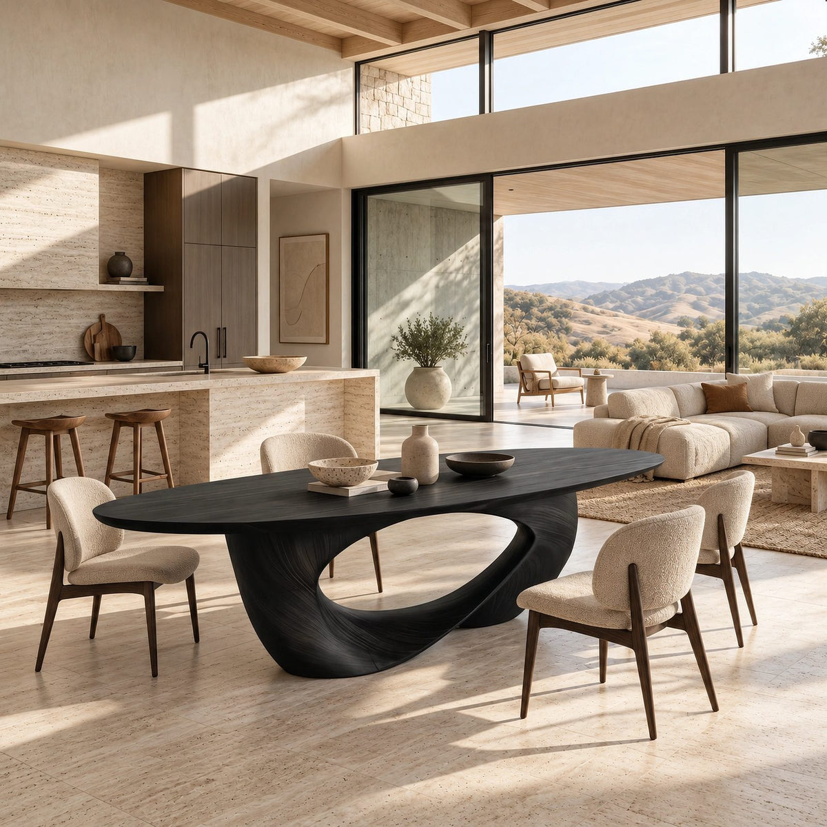 Sculptural Live Edge Dining Table With Wing Pedestal Base For Dining Room