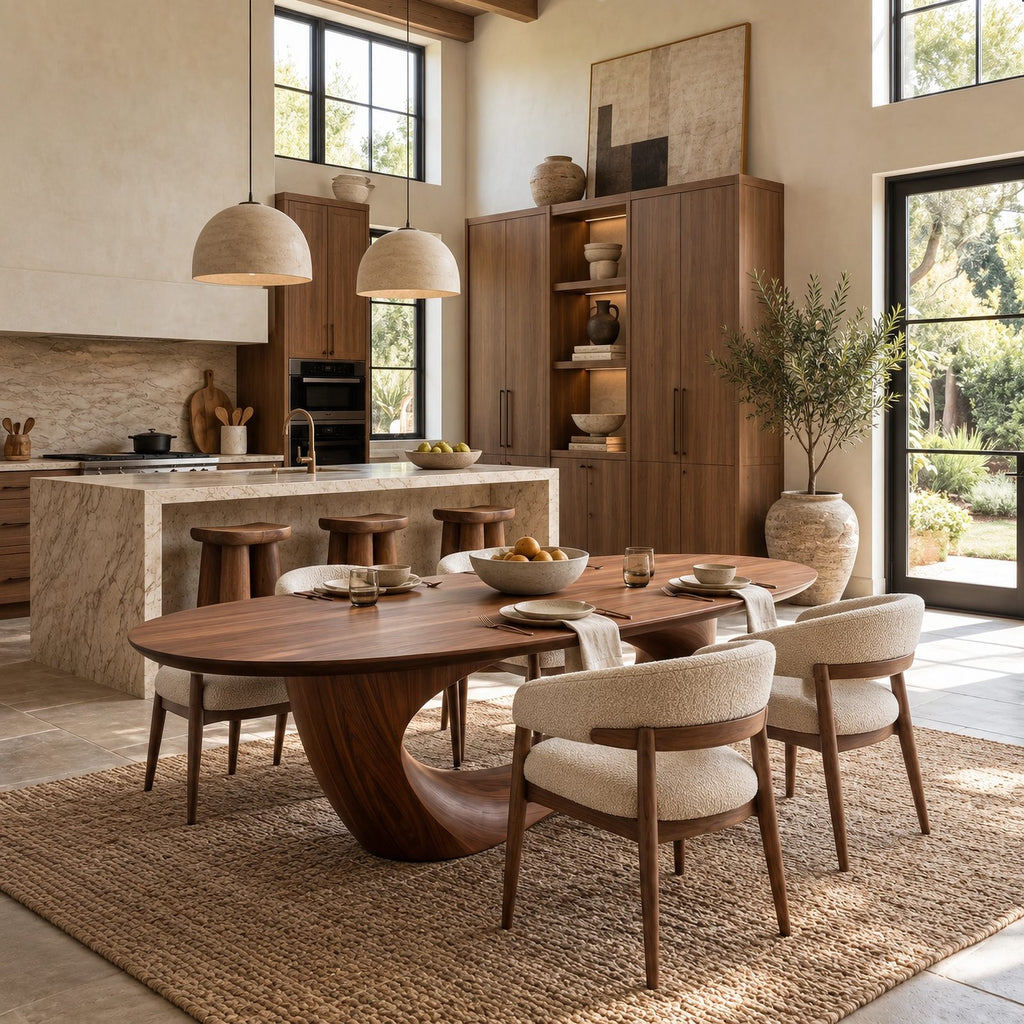 Sculptural Live Edge Dining Table With Wing Pedestal Base For Dining Room