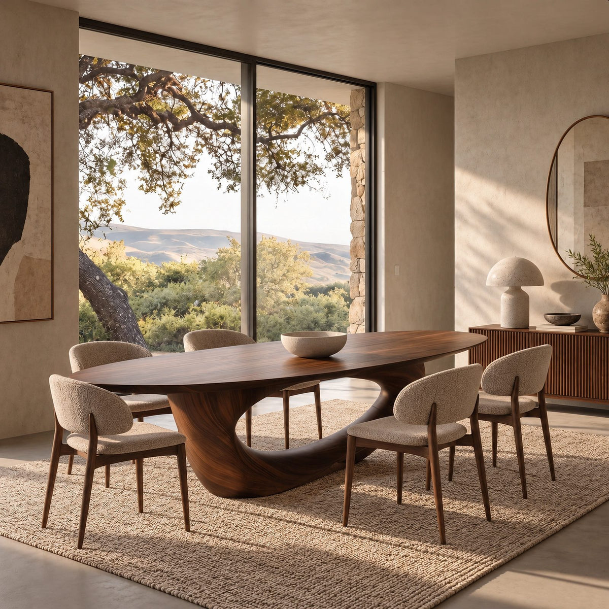Sculptural Live Edge Dining Table With Wing Pedestal Base For Dining Room