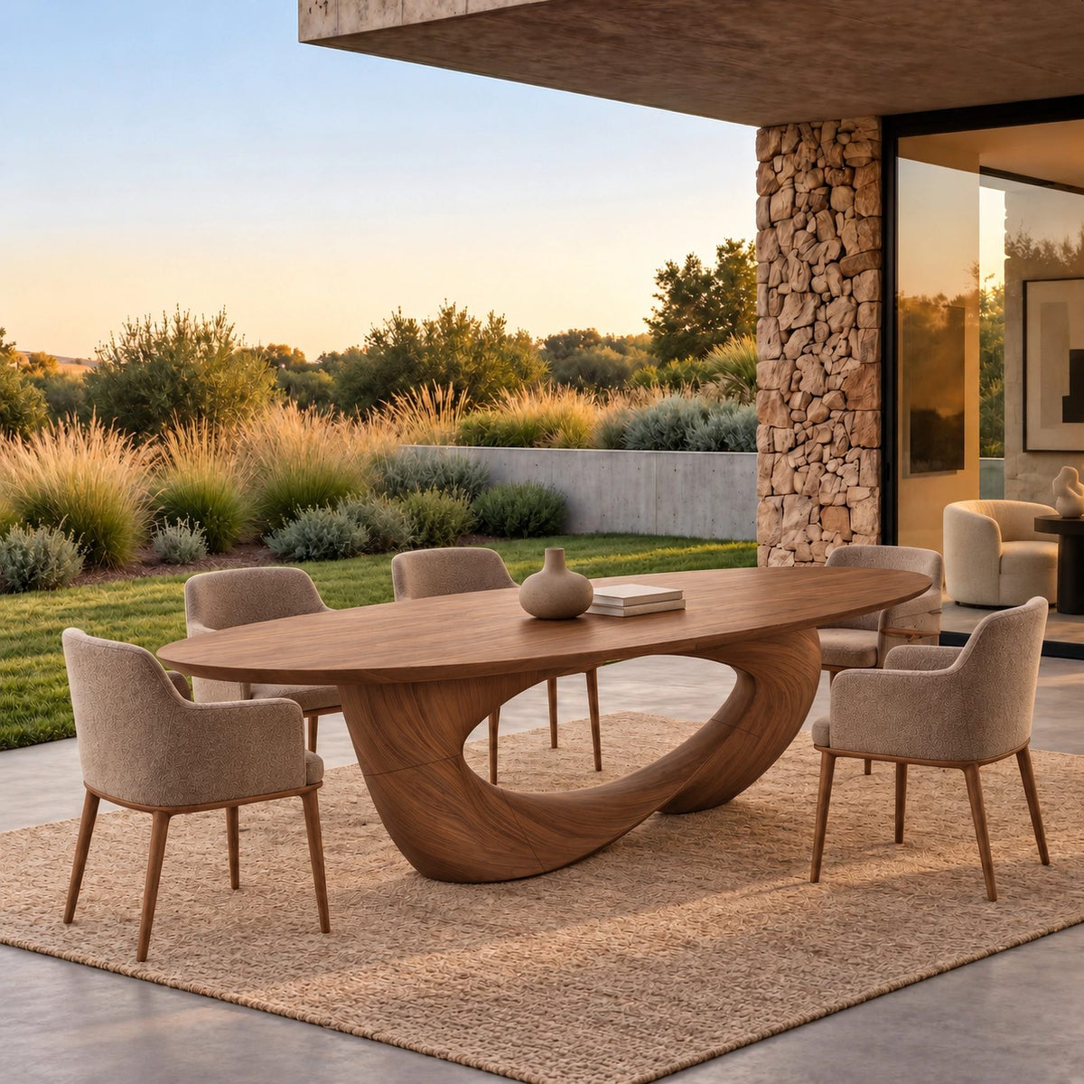 Sculptural Live Edge Dining Table With Wing Pedestal Base For Dining Room