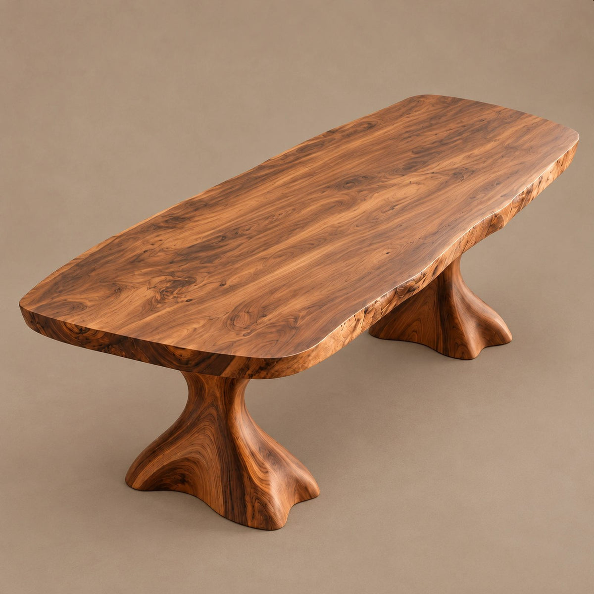 Minimalist Live Edge Dining Table With Sculptural Trumpet Base For Kitchen