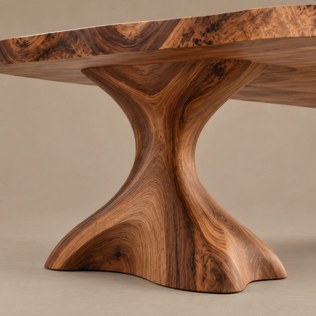 Minimalist Live Edge Dining Table With Sculptural Trumpet Base For Kitchen